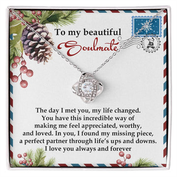 To My Beautiful Soulmate - The Day I Met You, My Life Changed - Love Knot Necklace Gift For Wife Or Girlfriend