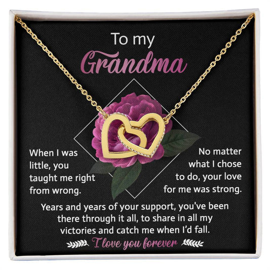 To My Grandma - You Taught Me Right From Wrong, No Matter What I Chose To Do, Your Love For Me Was Strong - Interlocking Heart Necklace