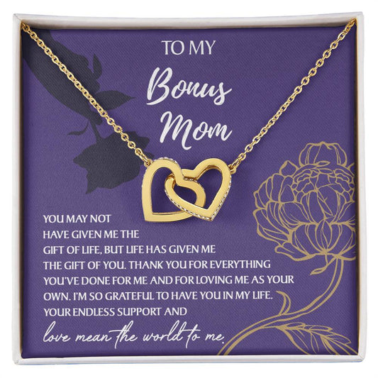 To My Bonus Mom - Thank You For Everything You've Done For Me And Loving Me As Your Own - Interlocking Heat Necklace