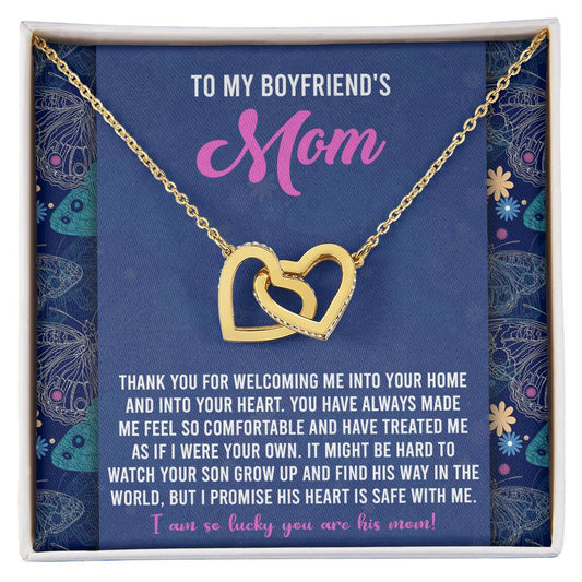 To My Boyfriend's Mom - Thank You For Welcoming Me Into Your Heart - Interlocking Heart Necklace