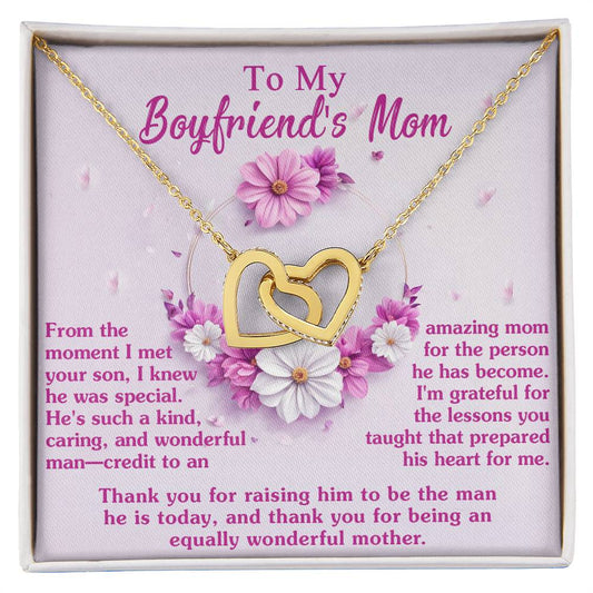 To My Boyfriend's Mom - Thank You For Raising Him To Be The Man He Is Today - Interlocking Heart Necklace