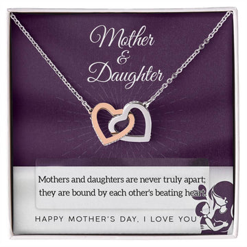 Mother & Daughter - Mothers And Daughters Are Never Truly Apart, They Are Bound By Each Other's Beating Heart - Interlocking Heart Necklace