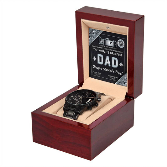 Certificate Of Achievement To The World's Greatest Dad, Happy Father's Day - Black Chronograph Watch