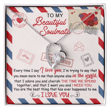 To My Beautiful Soulmate - You Mean More To Me Than Anyone Else - Love Heart Necklace