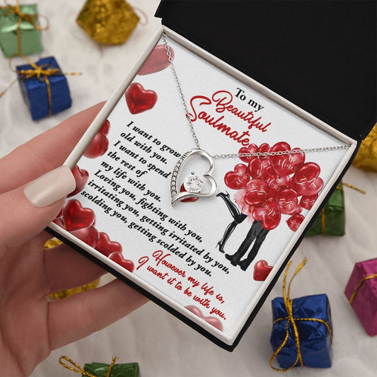 To My Beautiful Soulmate - Grow Old With You - Heart Necklace