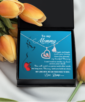 To My Mommy - I Wiggle And Jiggle Inside Your Tummy, I Love You Already - Baby Feet Heart Necklace