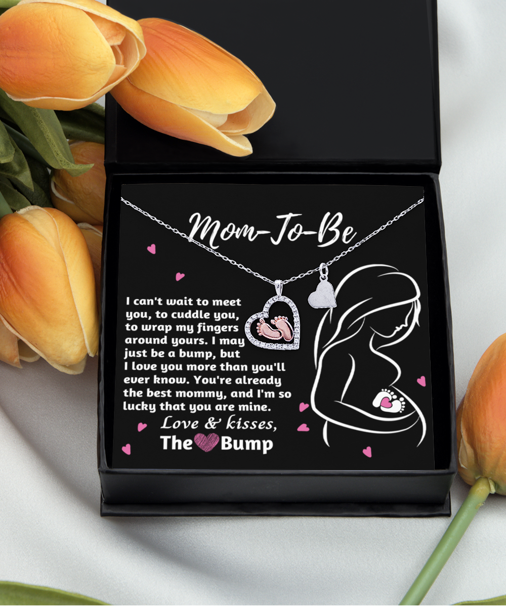 Mom-To-Be - I Can't Wait To Meet You, To Cuddle You, To Wrap My Fingers Around Yours - Baby Feet Heart Necklace