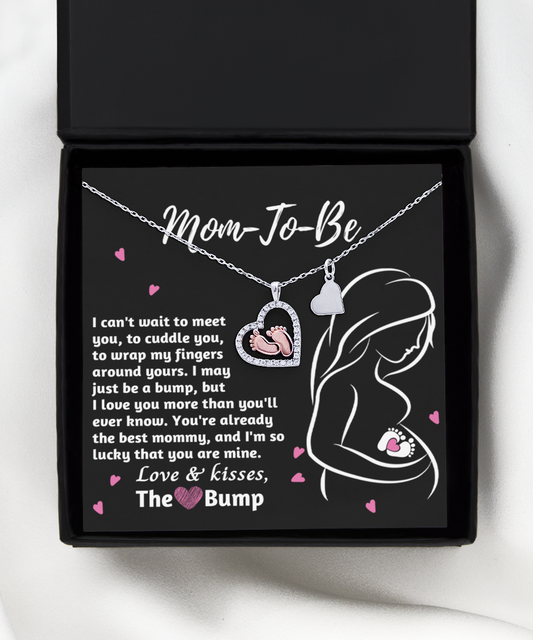 Mom-To-Be - I Can't Wait To Meet You, To Cuddle You, To Wrap My Fingers Around Yours - Baby Feet Heart Necklace