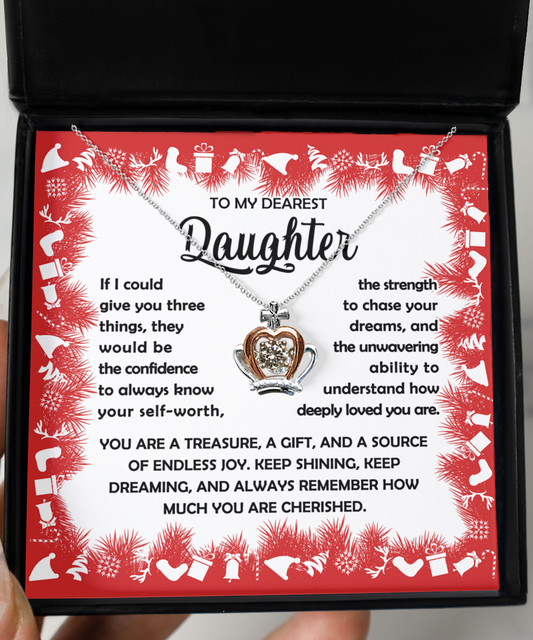 To My Dearest Daughter - 3 Things - Crown Pendant Necklace